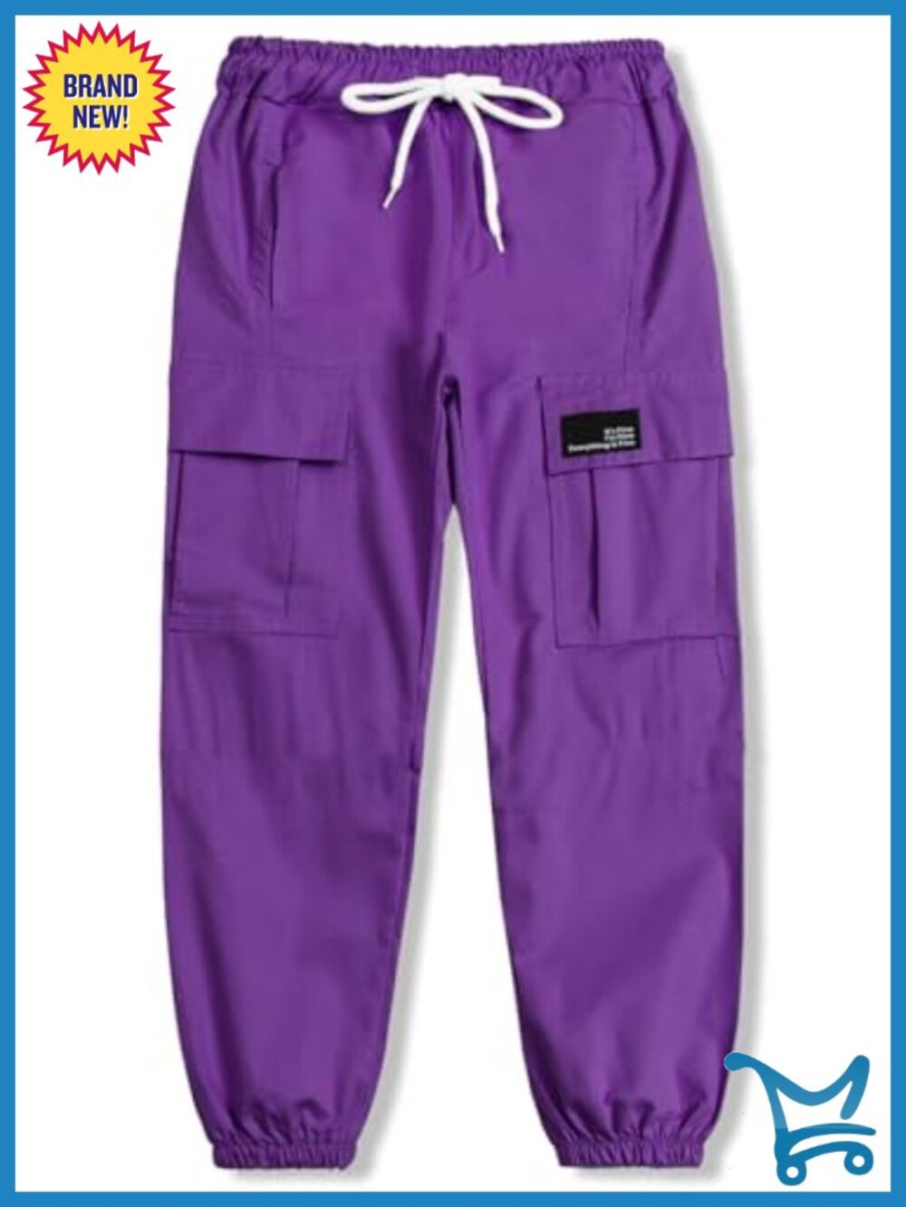 Cotton Cargo Jogger Pants Elastic Waist Lightweight Outdoor